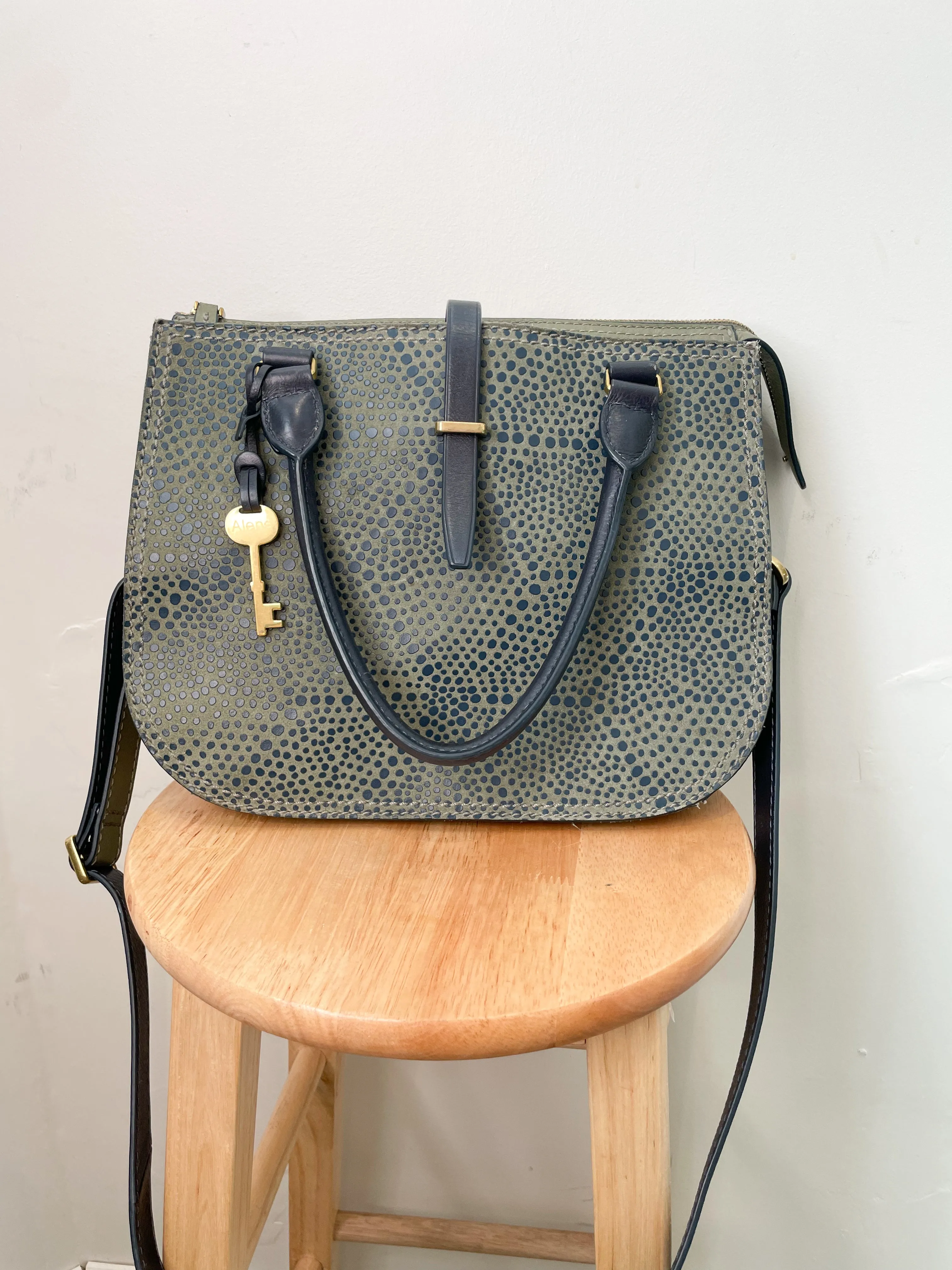 Fossil Olive Green Pebbled Leather Satchel Bag