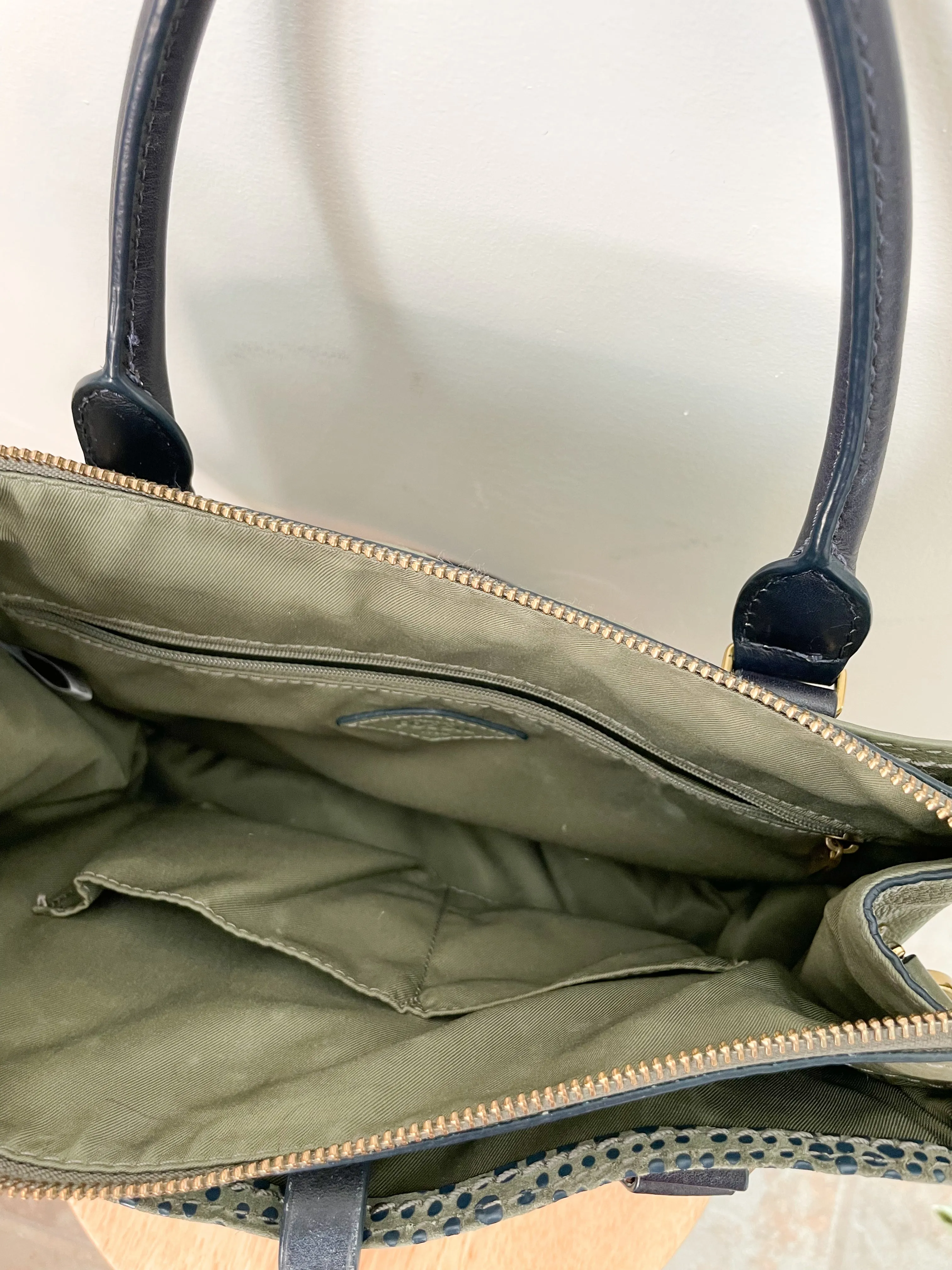 Fossil Olive Green Pebbled Leather Satchel Bag