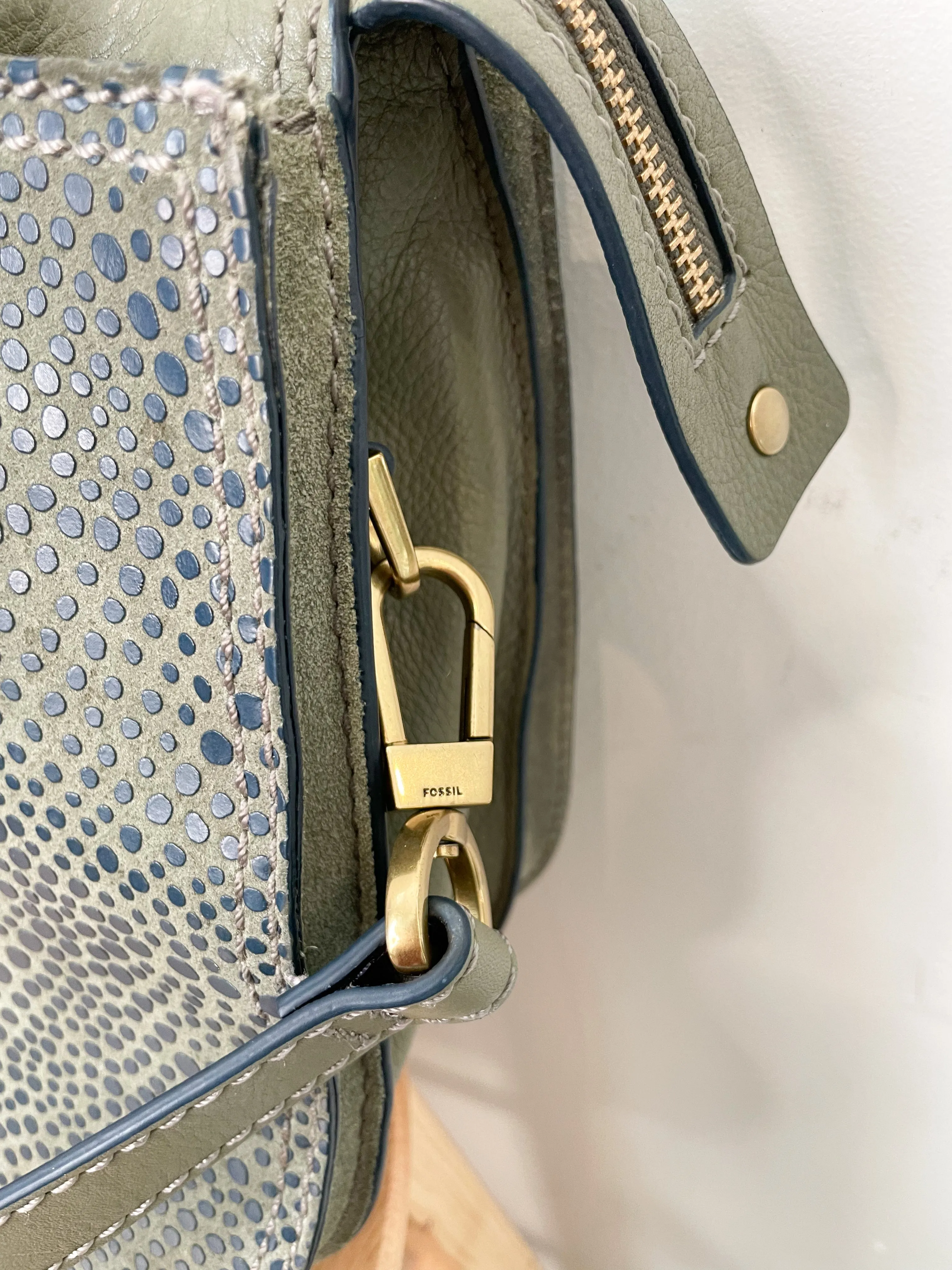 Fossil Olive Green Pebbled Leather Satchel Bag