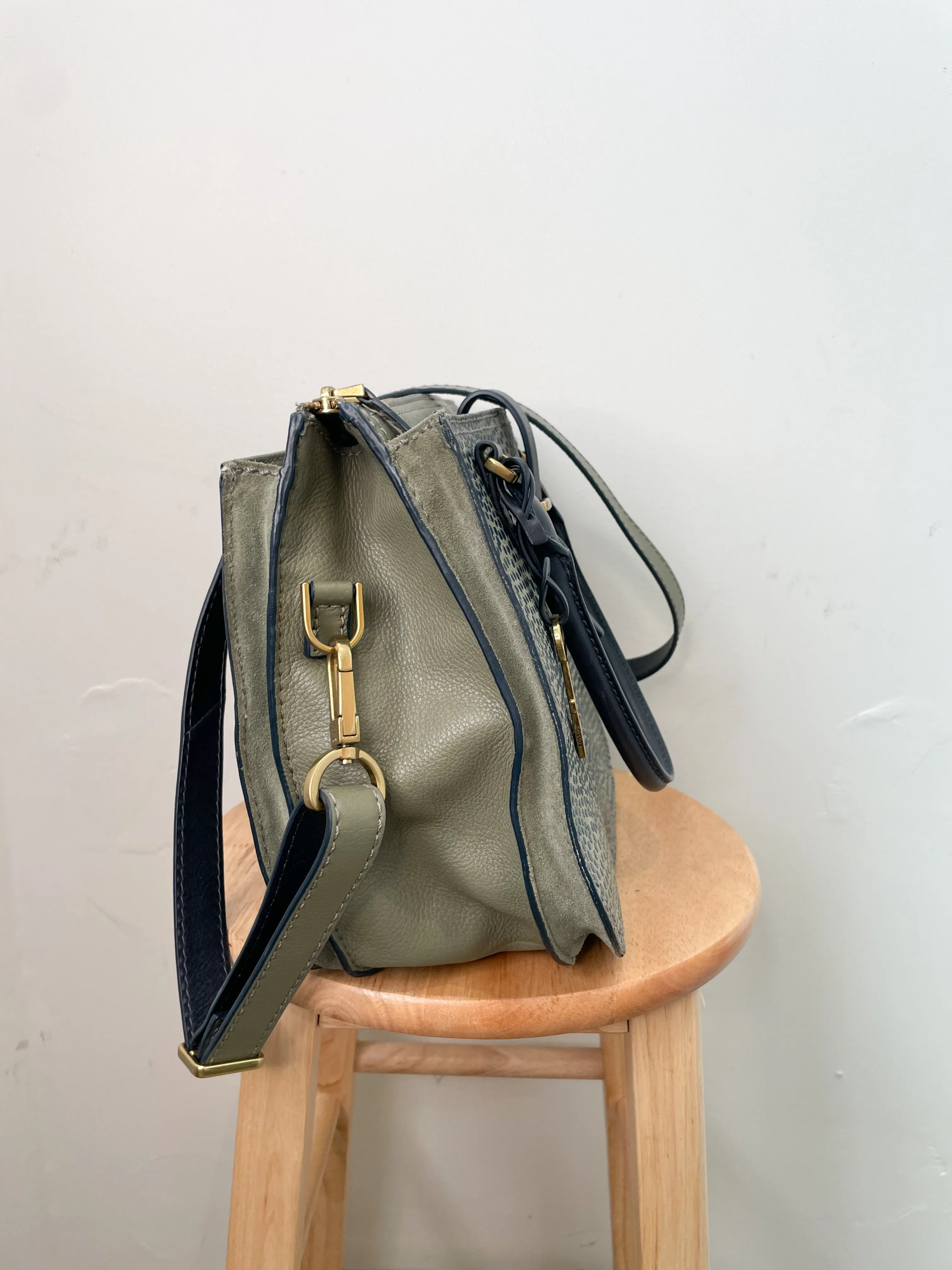 Fossil Olive Green Pebbled Leather Satchel Bag
