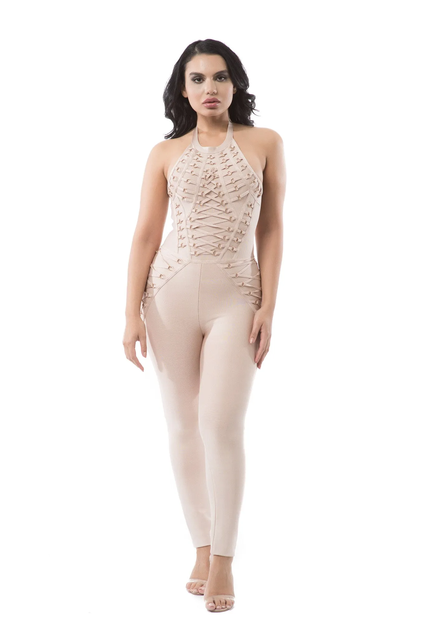Halter Lace Up Sleeveless Bandage Jumpsuit
