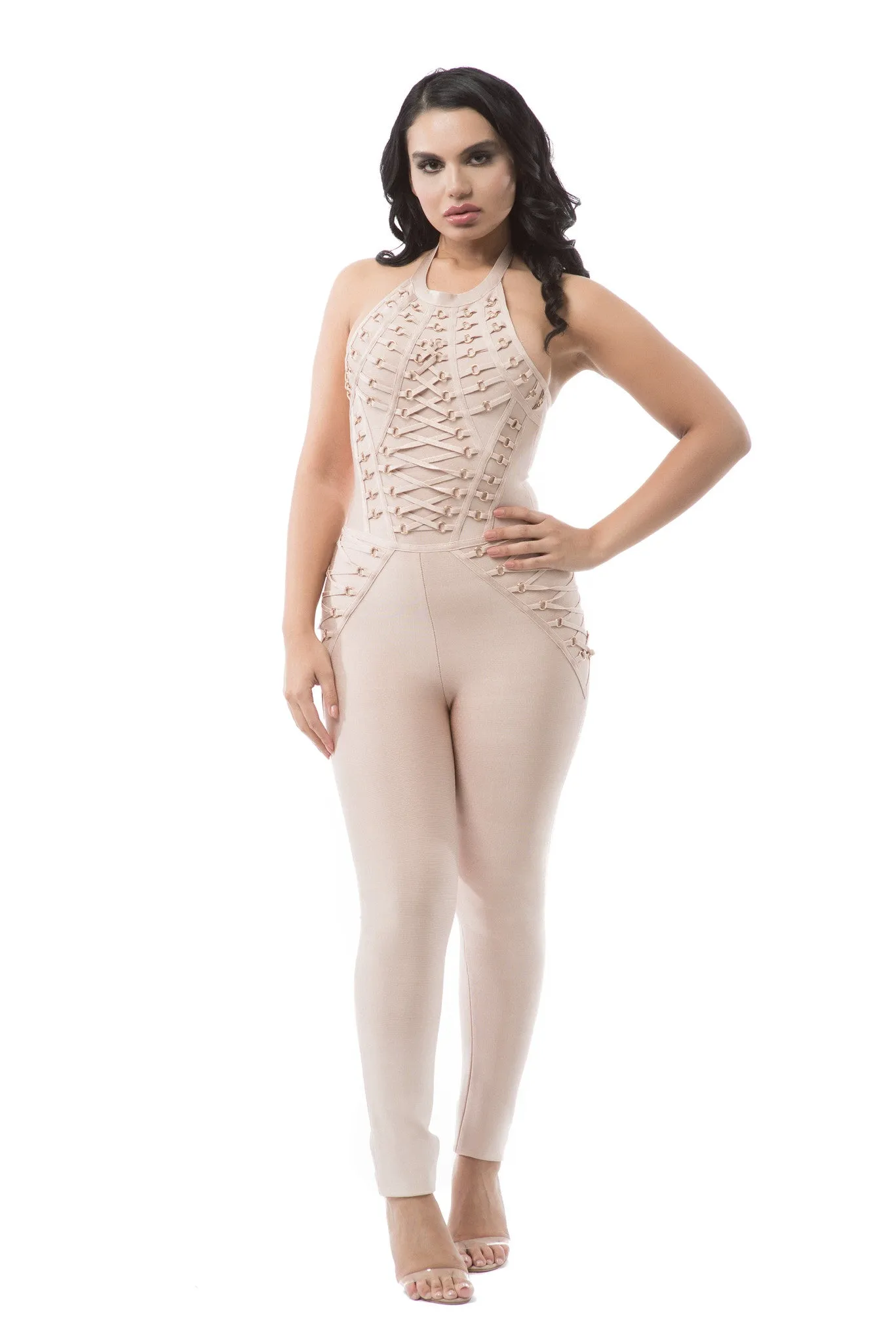 Halter Lace Up Sleeveless Bandage Jumpsuit