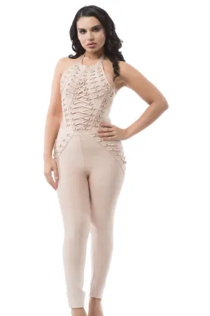 Halter Lace Up Sleeveless Bandage Jumpsuit