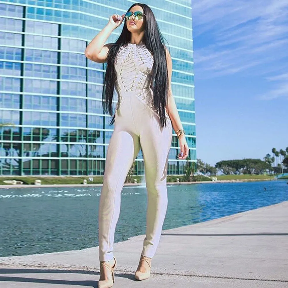 Halter Lace Up Sleeveless Bandage Jumpsuit