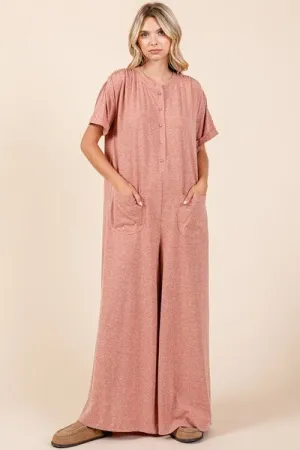 Hazel Blues® |  Mittoshop Button Detail Short Sleeve Wide Leg Jumpsuit