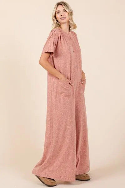 Hazel Blues® |  Mittoshop Button Detail Short Sleeve Wide Leg Jumpsuit