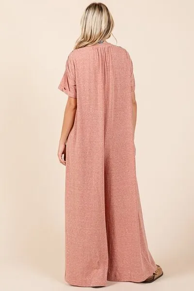 Hazel Blues® |  Mittoshop Button Detail Short Sleeve Wide Leg Jumpsuit