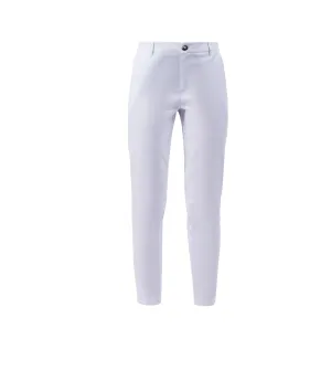 Iridescent white cotton blend slim-fit trousers