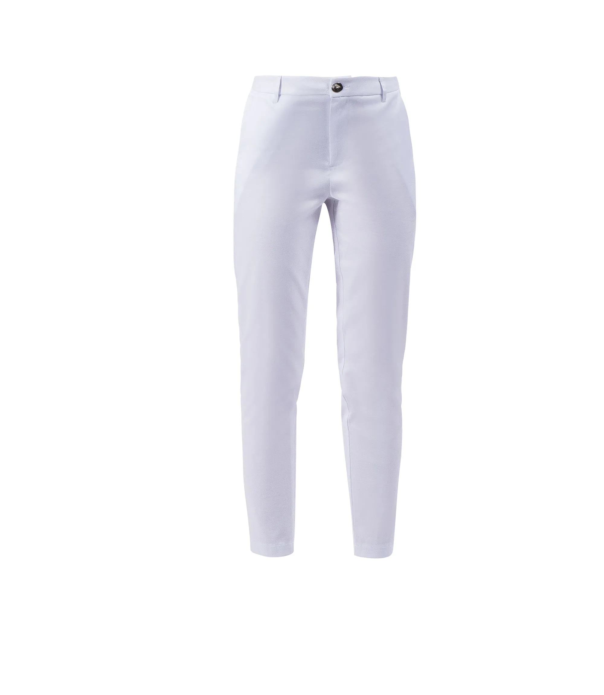 Iridescent white cotton blend slim-fit trousers