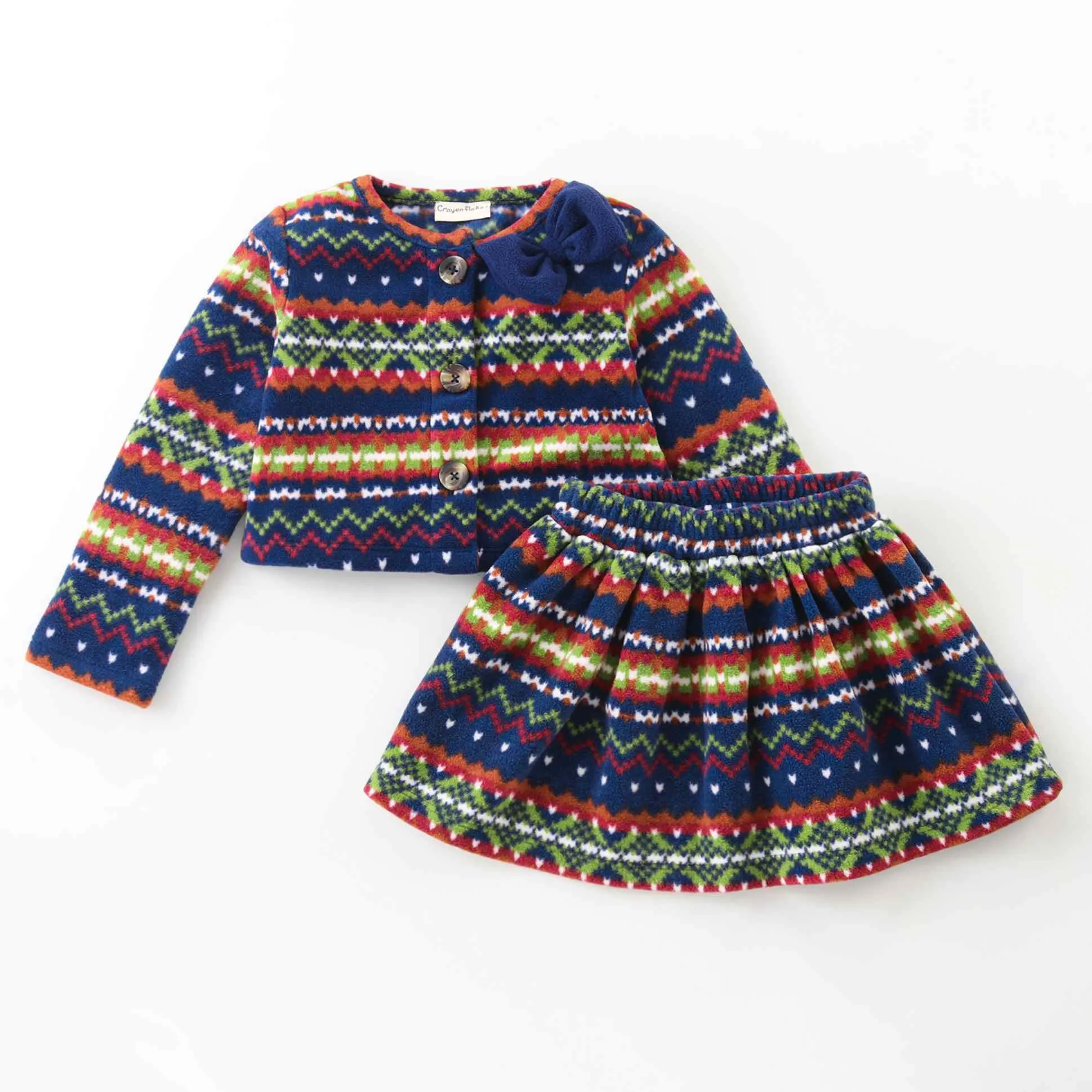 Jacquard Printed Crop Cardigan Skirt Set