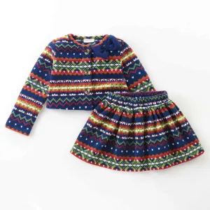 Jacquard Printed Crop Cardigan Skirt Set