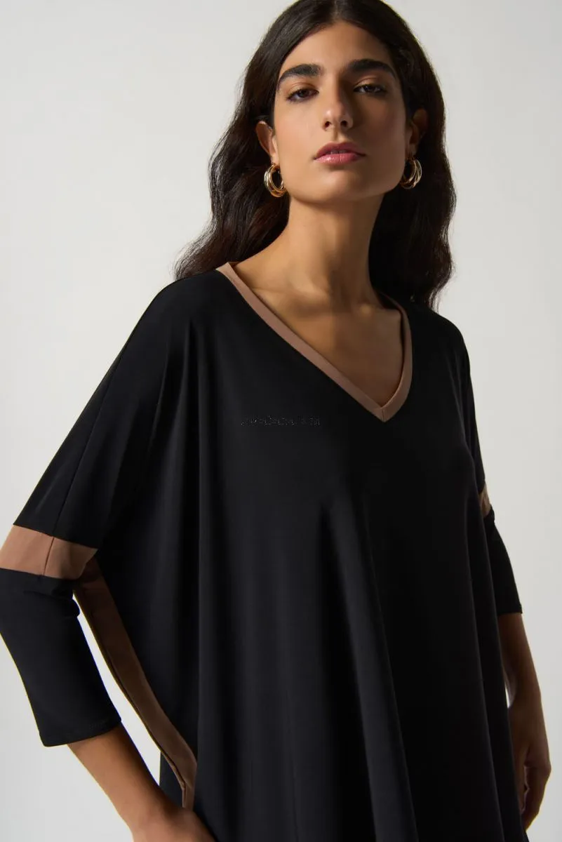 Joseph Ribkoff Black/Nutmeg V-Neck Top #233101