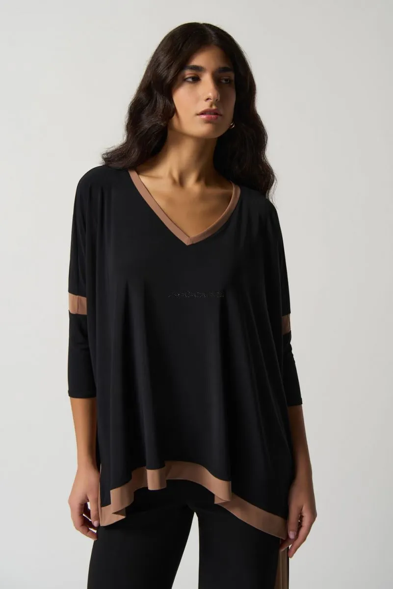 Joseph Ribkoff Black/Nutmeg V-Neck Top #233101