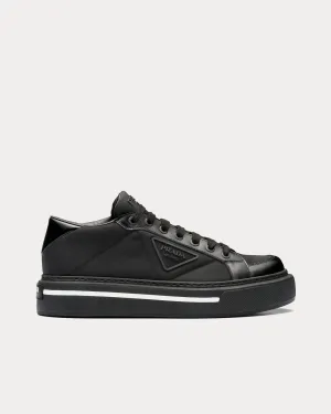 Macro Re-Nylon & Brushed Leather Black Low Top Sneakers