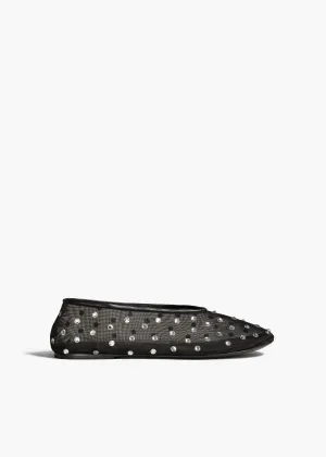 Marcy Flat in Black Mesh with Crystals