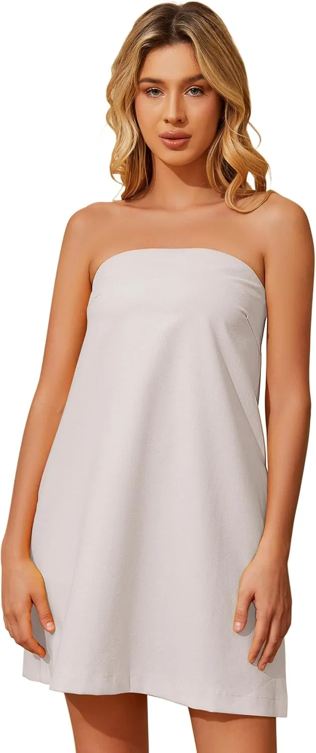 Meladyan Womens Summer Tube Dress Strapless Backless Mini Tube Dress Smocked Cut Out Relaxed Mini Dresses with Pockets