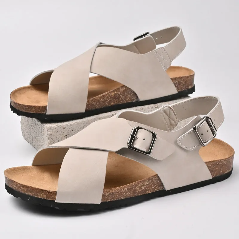 Men's Leather Trendy Cork Footbed Sandals (In Stock)