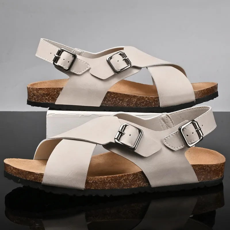 Men's Leather Trendy Cork Footbed Sandals (In Stock)