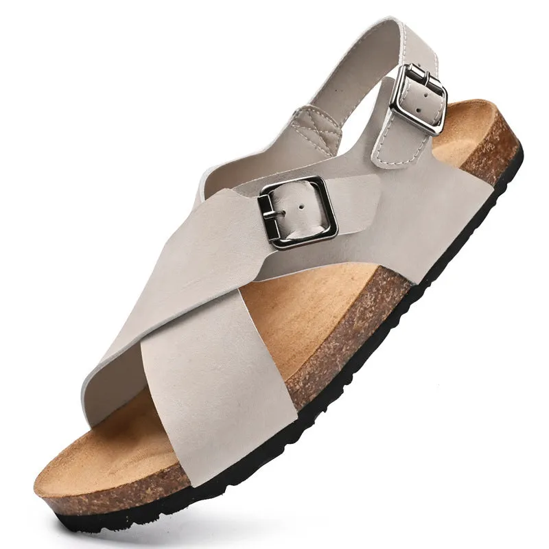 Men's Leather Trendy Cork Footbed Sandals (In Stock)
