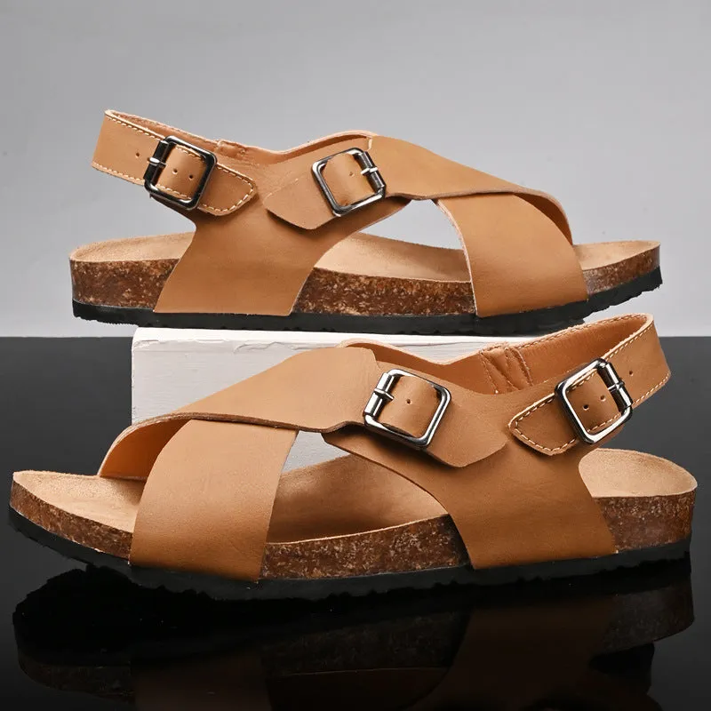 Men's Leather Trendy Cork Footbed Sandals (In Stock)