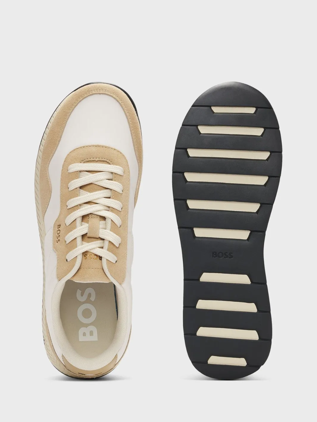 MIXED-MATERIAL TRAINERS Beige