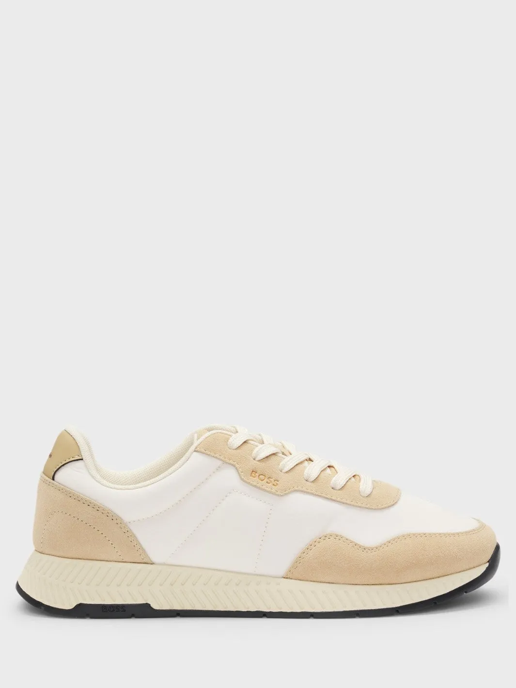 MIXED-MATERIAL TRAINERS Beige