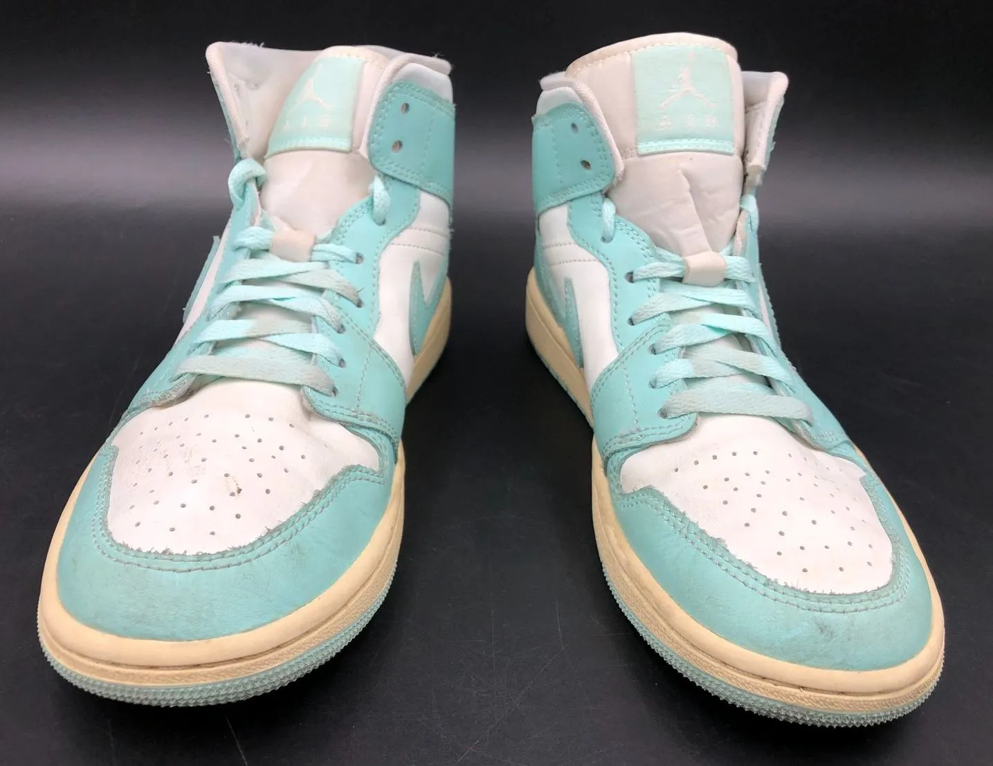 Nike Jordan 1 Mid 'Light Dew' Women's White/Sky Blue Sneakers - Size 7.5 ( COA)
