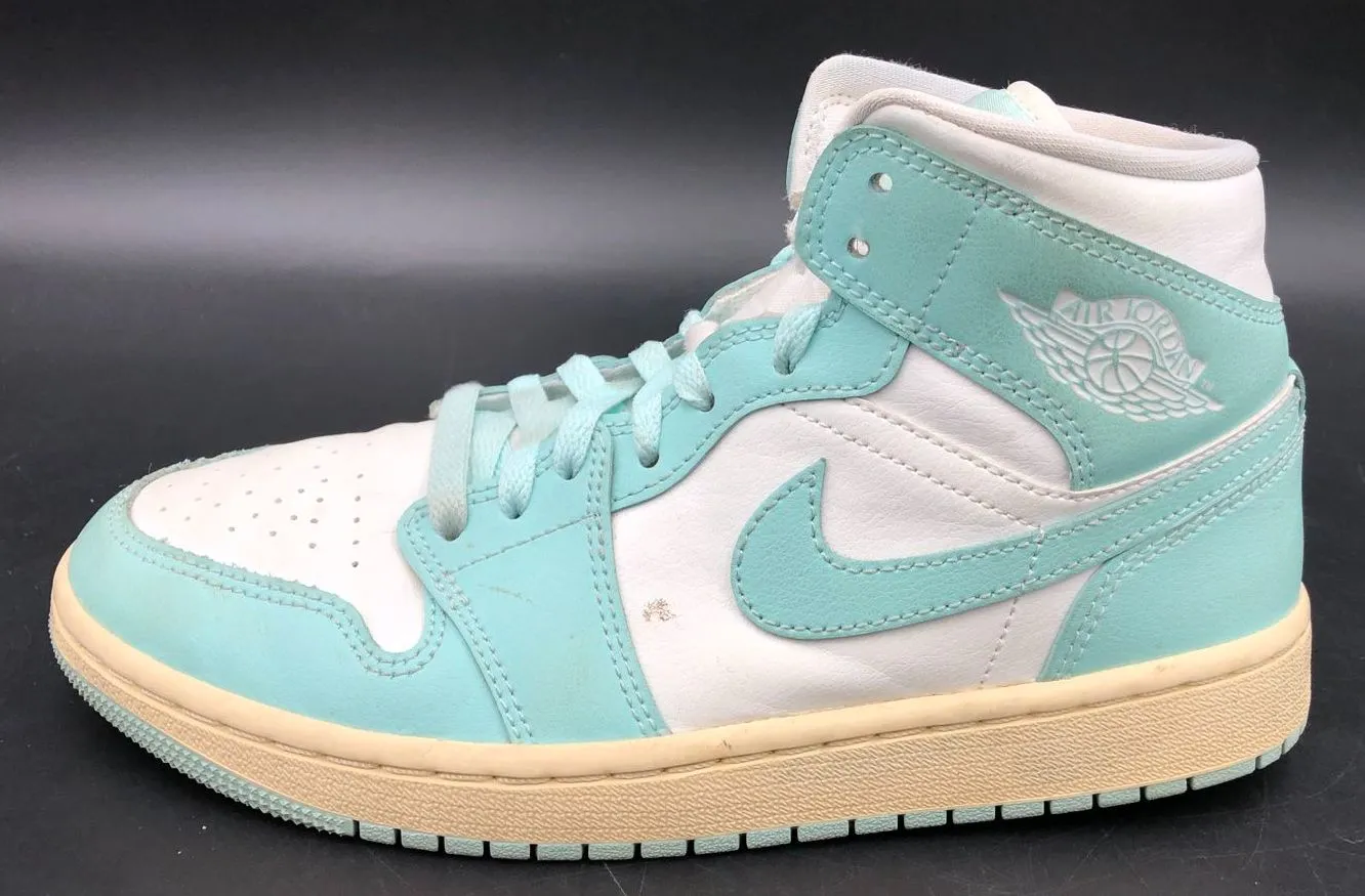 Nike Jordan 1 Mid 'Light Dew' Women's White/Sky Blue Sneakers - Size 7.5 ( COA)