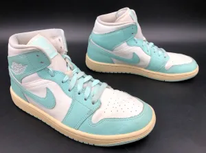 Nike Jordan 1 Mid 'Light Dew' Women's White/Sky Blue Sneakers - Size 7.5 ( COA)
