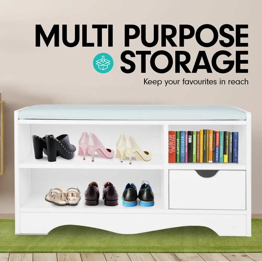 NNEDPE Shoe Rack Cabinet Organiser Grey Cushion - 80 x 30 x 45 - White