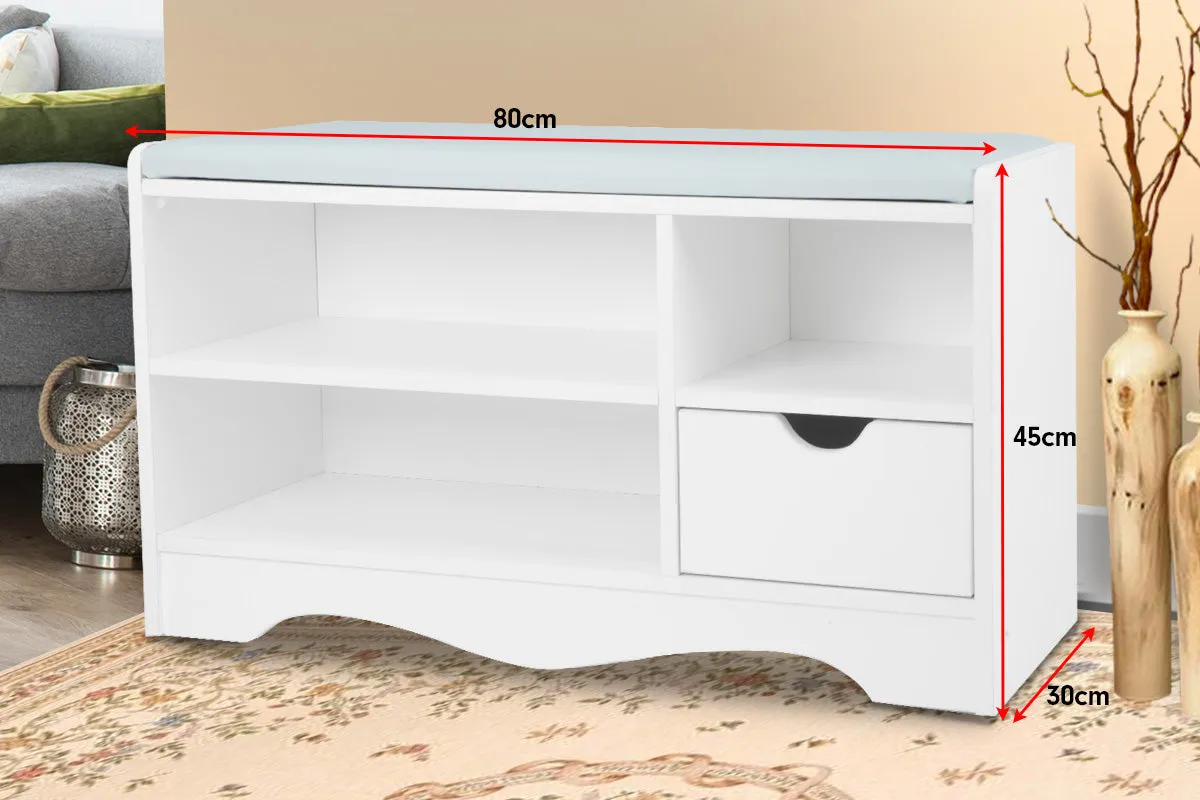 NNEDPE Shoe Rack Cabinet Organiser Grey Cushion - 80 x 30 x 45 - White