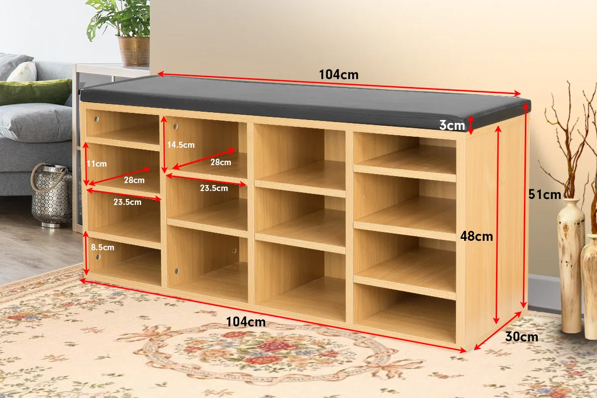 NNEDPE Wooden Shoe Rack Cabinet Organiser - 104 x 30 x 48 - Beech