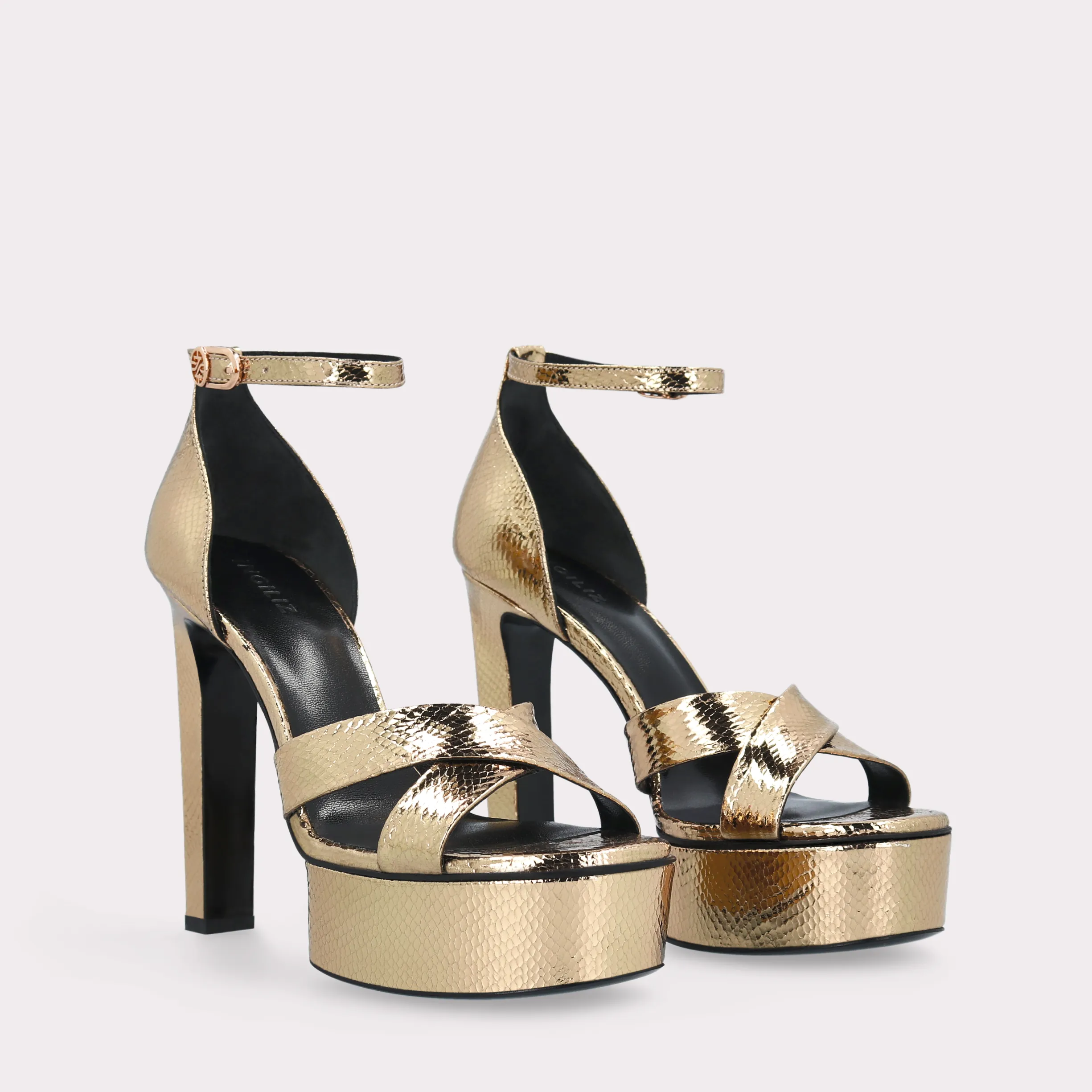 PATTY 03 MINI VIPER MIRROR GOLD LEATHER PLATFORM SANDALS