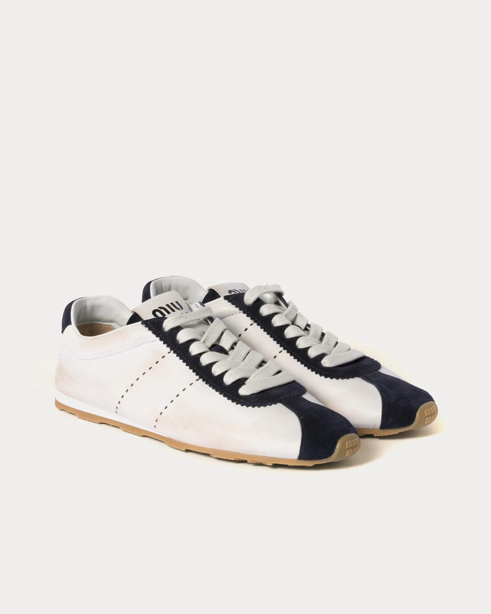Plume Nappa Leather & Suede White / Blue Low Top Sneakers