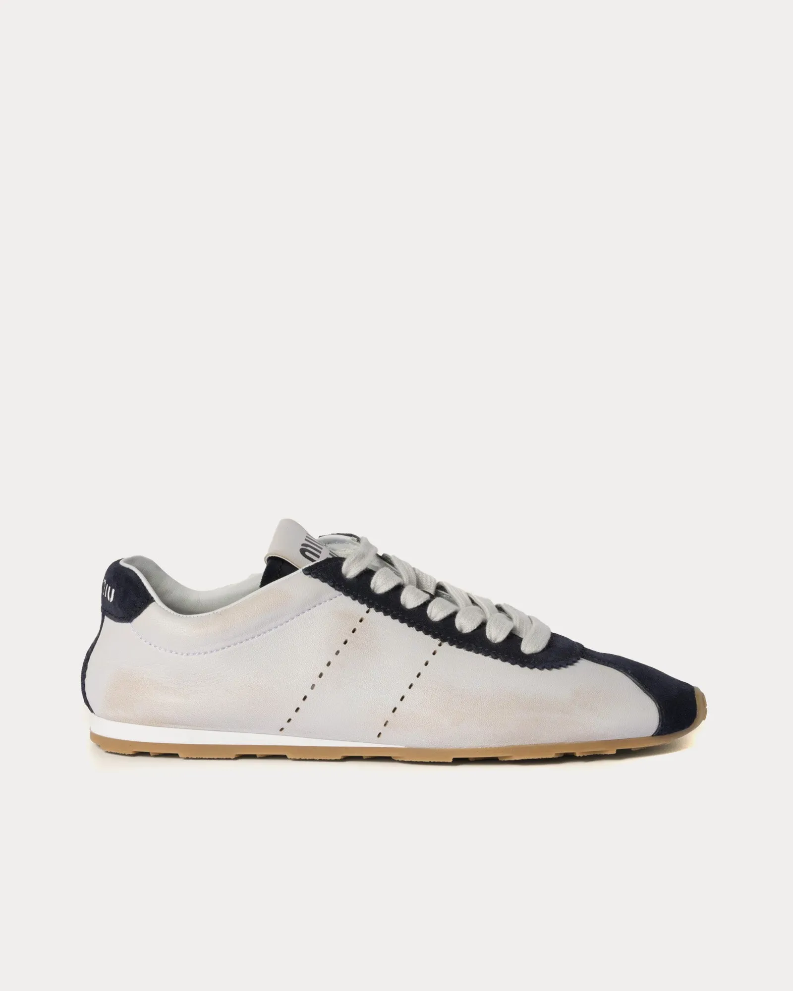Plume Nappa Leather & Suede White / Blue Low Top Sneakers