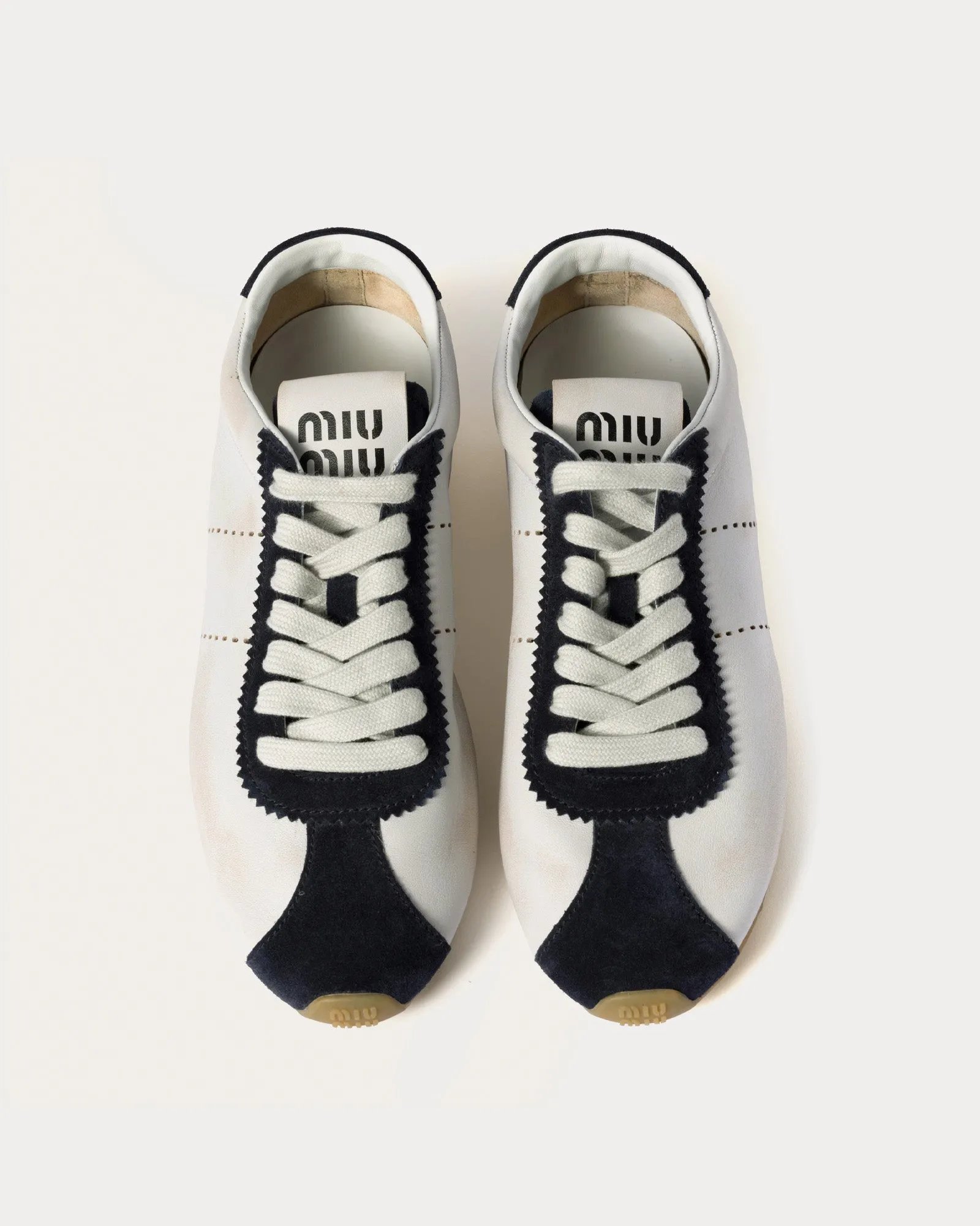 Plume Nappa Leather & Suede White / Blue Low Top Sneakers