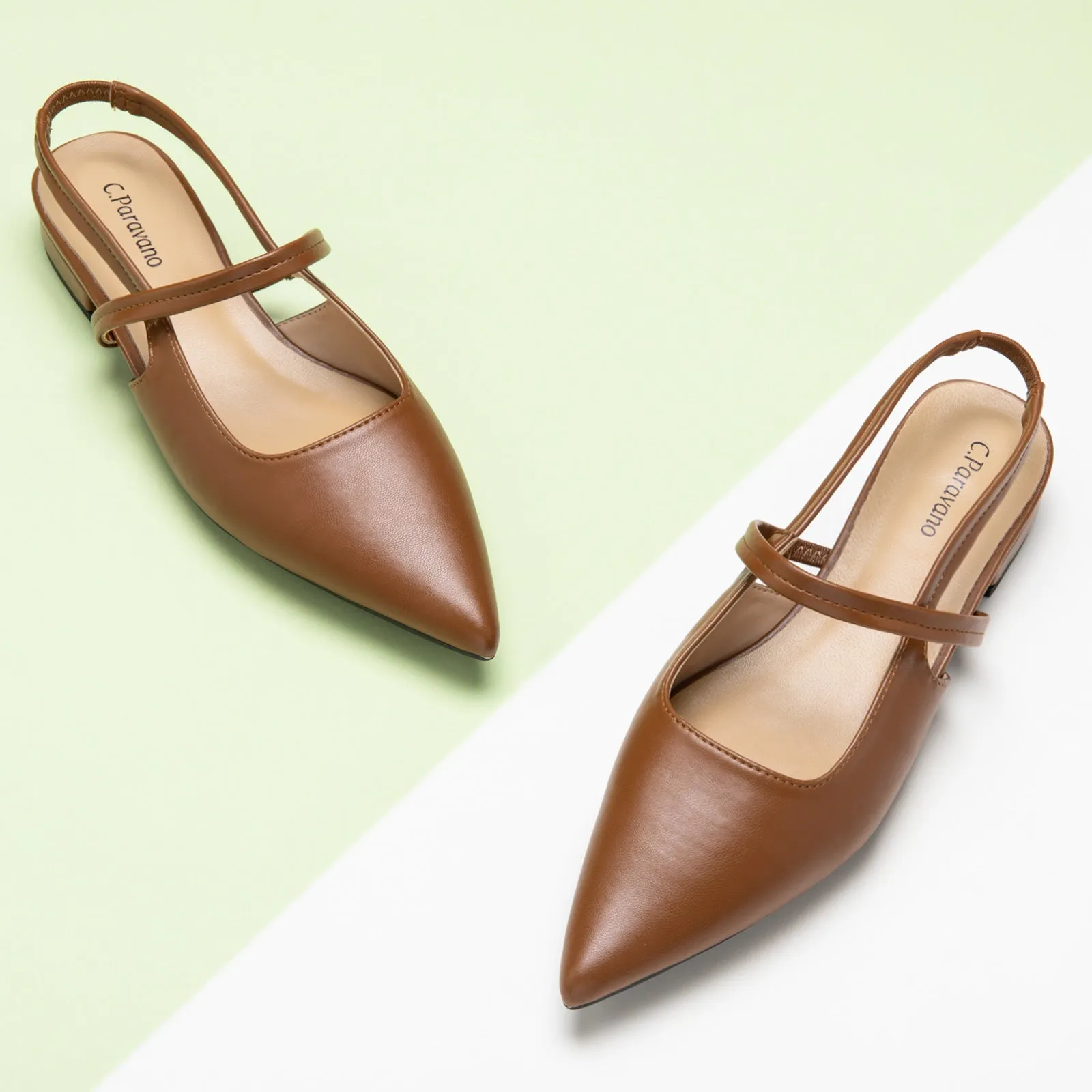 Pointed Toe Slingback Flats (Freya) Brown