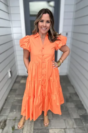 Pop On Over Poplin Midi Dress - Orange