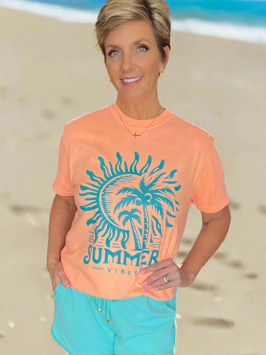 Retro Summer Vibes Neon Cantaloupe Graphic Tee
