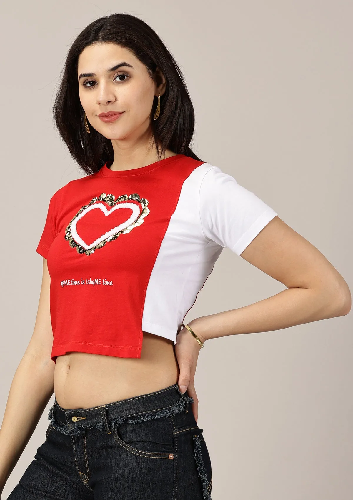 Reversible Sequin Colour blocked T-shirt