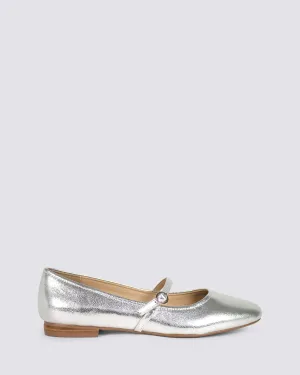 REY BALLET FLATS SILVER METALLIC LEATHER