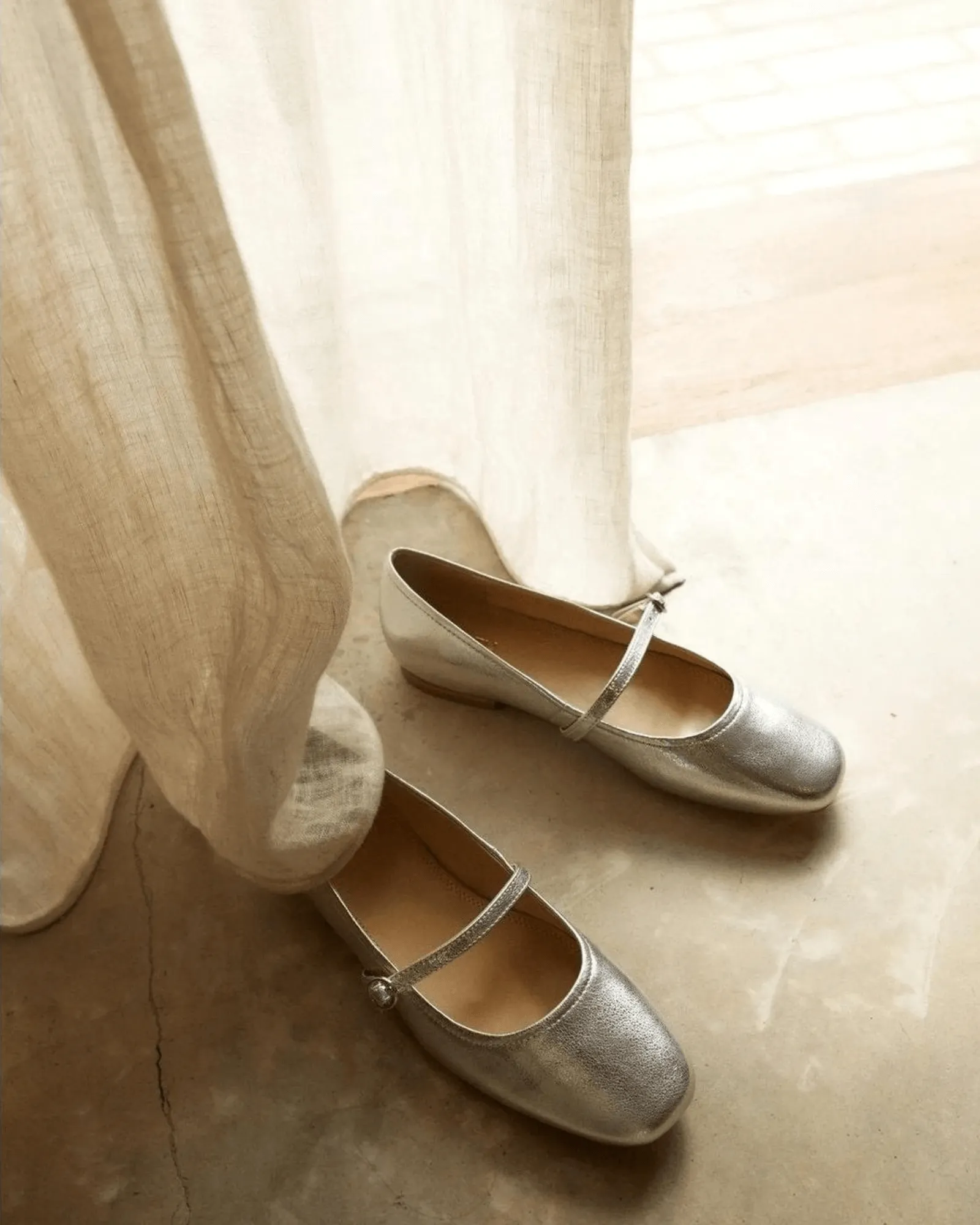 REY BALLET FLATS SILVER METALLIC LEATHER