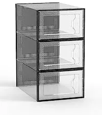 SEESRPING 12 Pack Shoe Storage Box, Clear Plastic Stackable Shoe Organizer for Closet, Space Saving X-Large Foldable Shoe Sneaker Containers Bins Holders Fit up to Size 14 (Black)