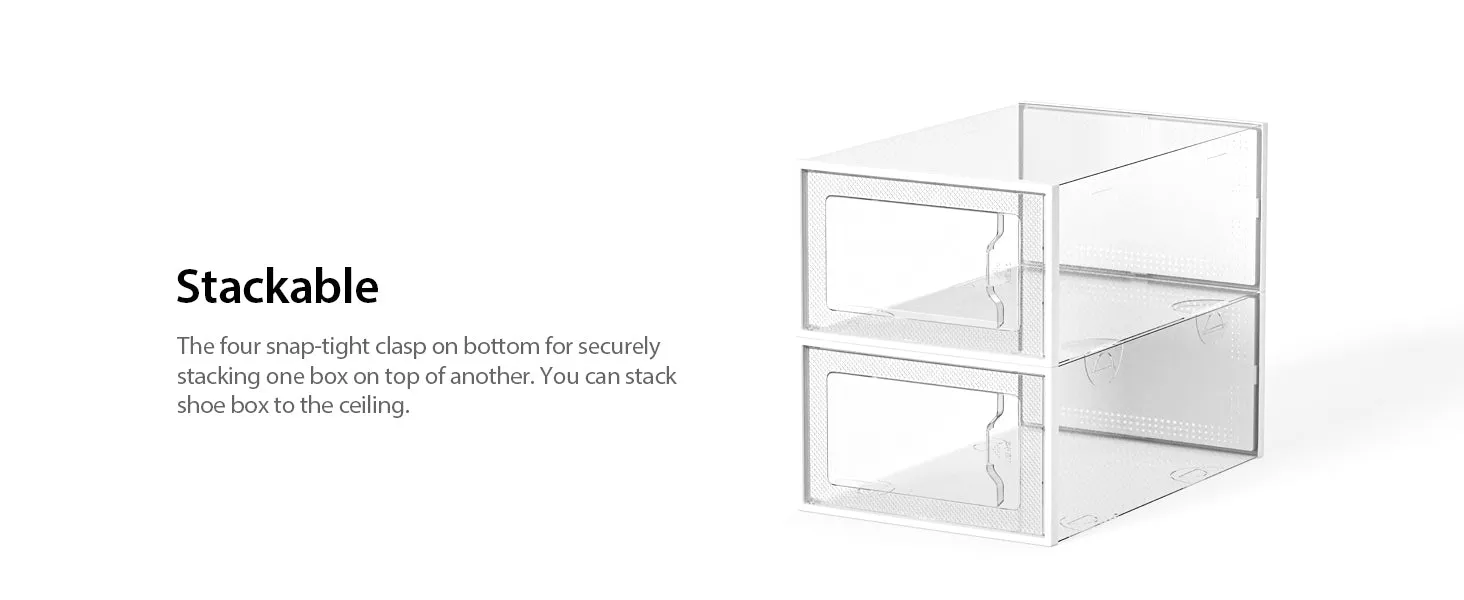 SEESRPING 12 Pack Shoe Storage Box, Clear Plastic Stackable Shoe Organizer for Closet, Space Saving X-Large Foldable Shoe Sneaker Containers Bins Holders Fit up to Size 14 (Black)