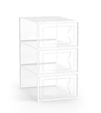 SEESRPING 12 Pack Shoe Storage Box, Clear Plastic Stackable Shoe Organizer for Closet, Space Saving X-Large Foldable Shoe Sneaker Containers Bins Holders Fit up to Size 14 (Black)