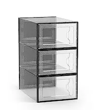 SEESRPING 12 Pack Shoe Storage Box, Clear Plastic Stackable Shoe Organizer for Closet, Space Saving X-Large Foldable Shoe Sneaker Containers Bins Holders Fit up to Size 14 (Black)