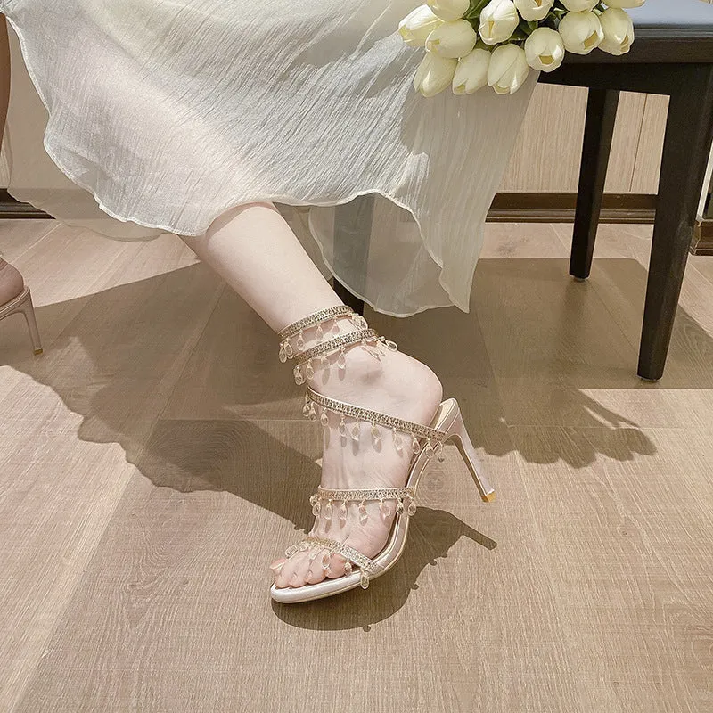 Serpent-Wrapped Crystal Pendant French High Heels Shoes