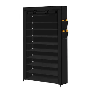 Shoe Rack 10 Tier Portable Storage Cabinet Organiser Wardrobe - Black Cover