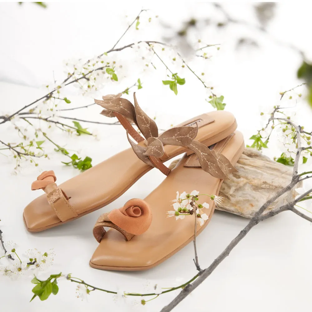 SHR Blooming Garden beige suede flat sandals