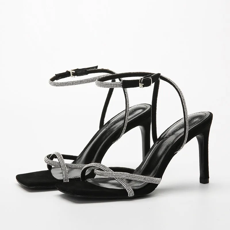 Silver Rhinestone Versatile Summer French High Heels Shoes